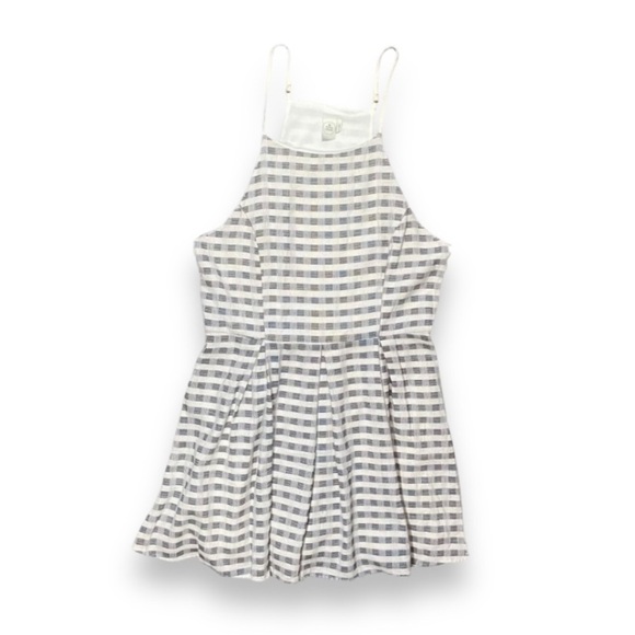 Anthropologie Paper Crane High Neck Mini Dress Plaid Black White Spaghetti Strap - Picture 2 of 4